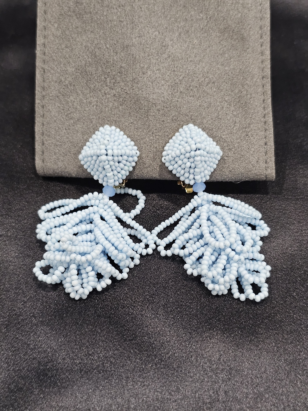 Sachin & Babi Blue Beaded Tassel Statement Clip-On Earrings